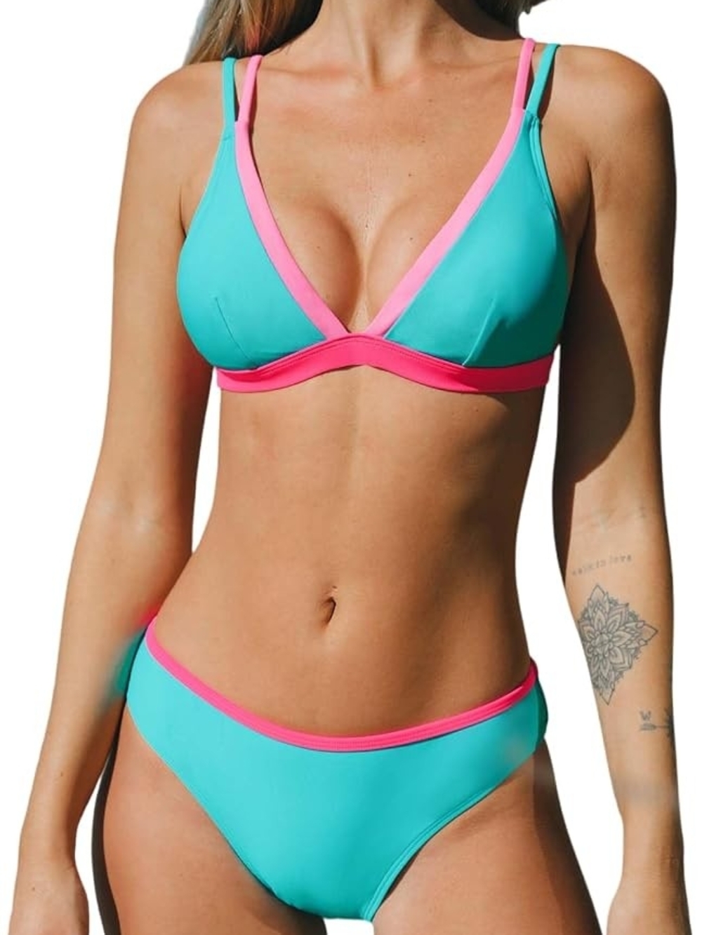 NWT Cupshe Turquoise and Pink Contrast Bikini Set - Women Swim